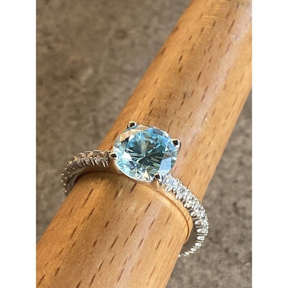 925 BBJ Ring Sterling Silver Aqua Blue Tourmaline & CZs Size 9 4.55g - Picture 9 of 12